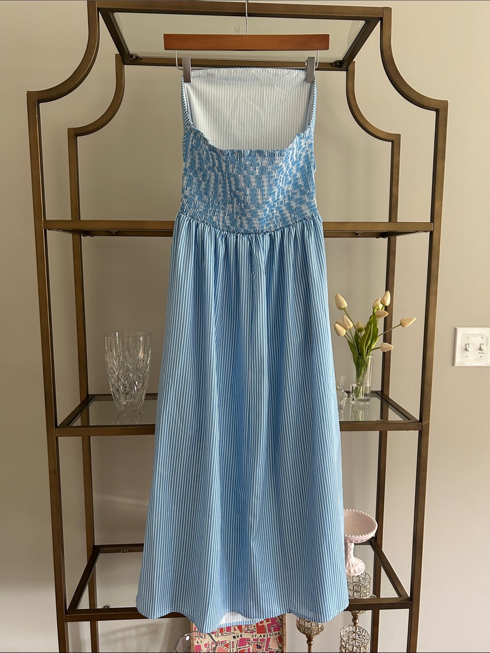 Light Blue Pinstripe Maxi Dress - Picture 4 of 11